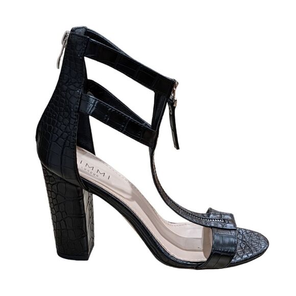 Simmi London Black Zip Up Detail Mock Croc Block Heel Sandals Size 7 - Picture 7 of 12